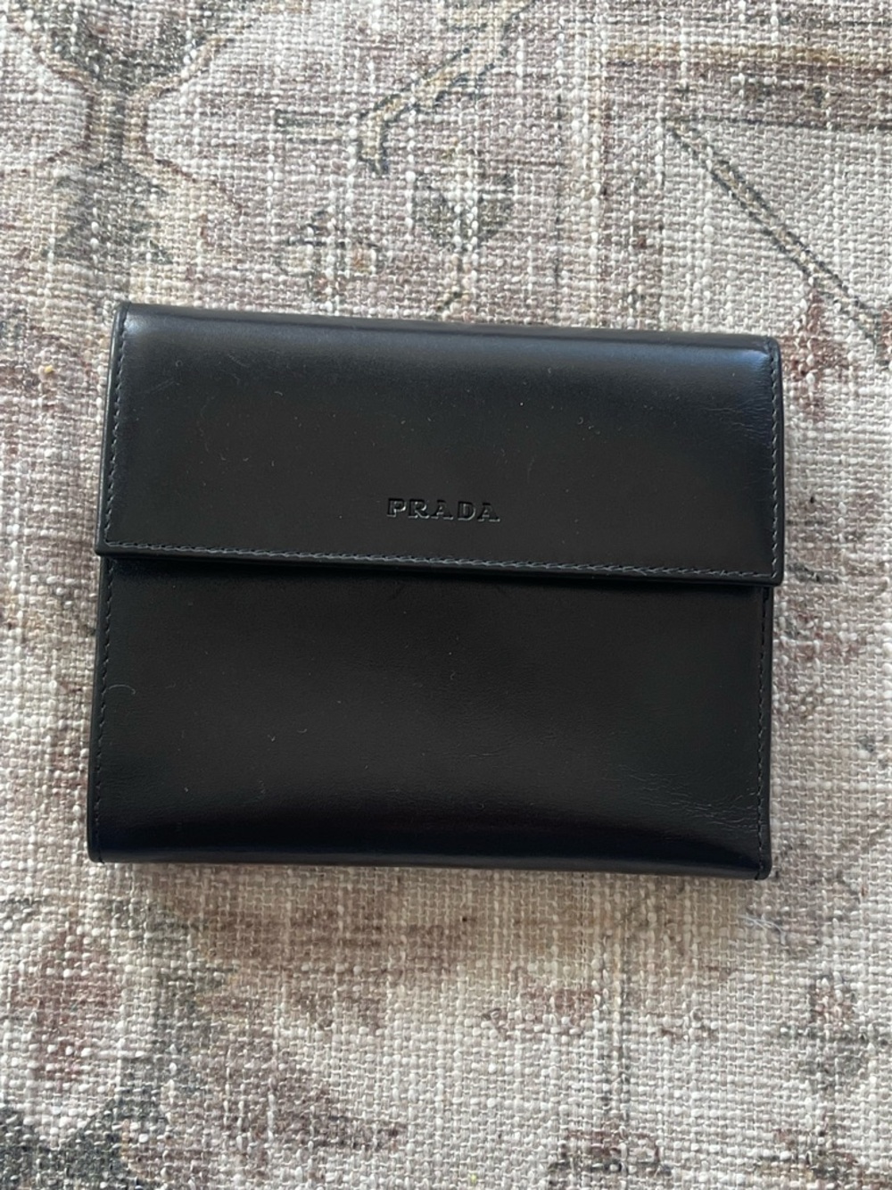 Prada Vitello Nero Black Smooth Leather Flap Wallet